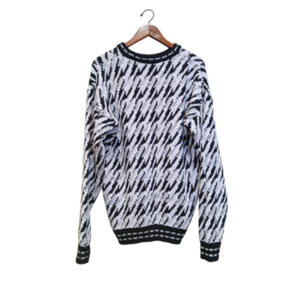 VTG J.T Beckett Mens 90s Abstract Zebra Print Crewneck Sweater M Black White USA